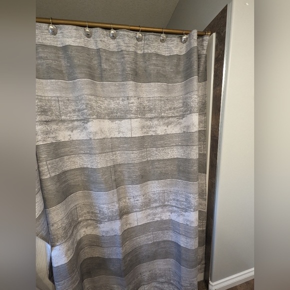 Bouclair gray scale cloth shower curtain 12 grommets & liba USA liner new! - Picture 4 of 16